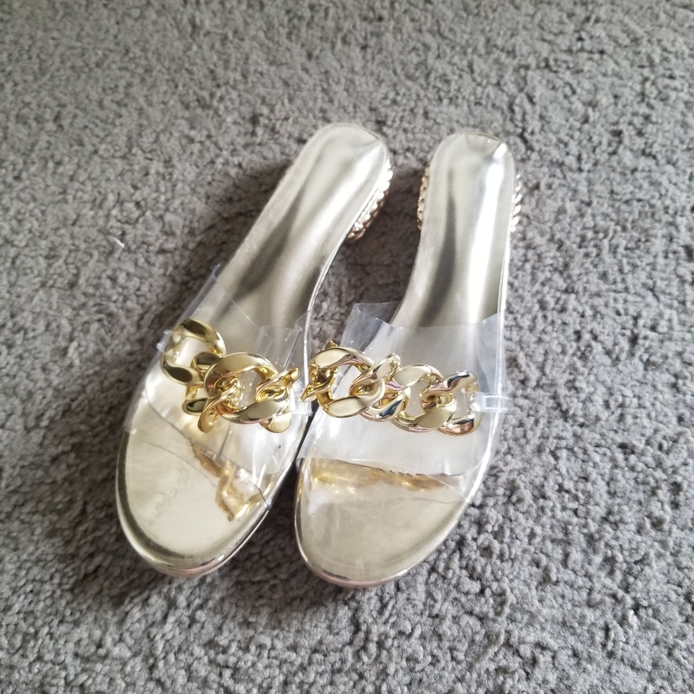 Clear and gold sandals